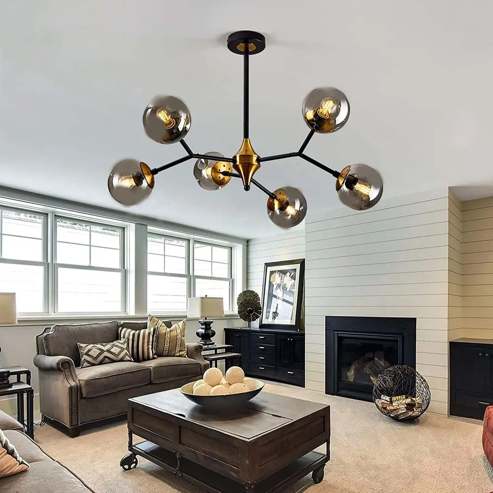 6-Lights Glass Globe Chandelier.