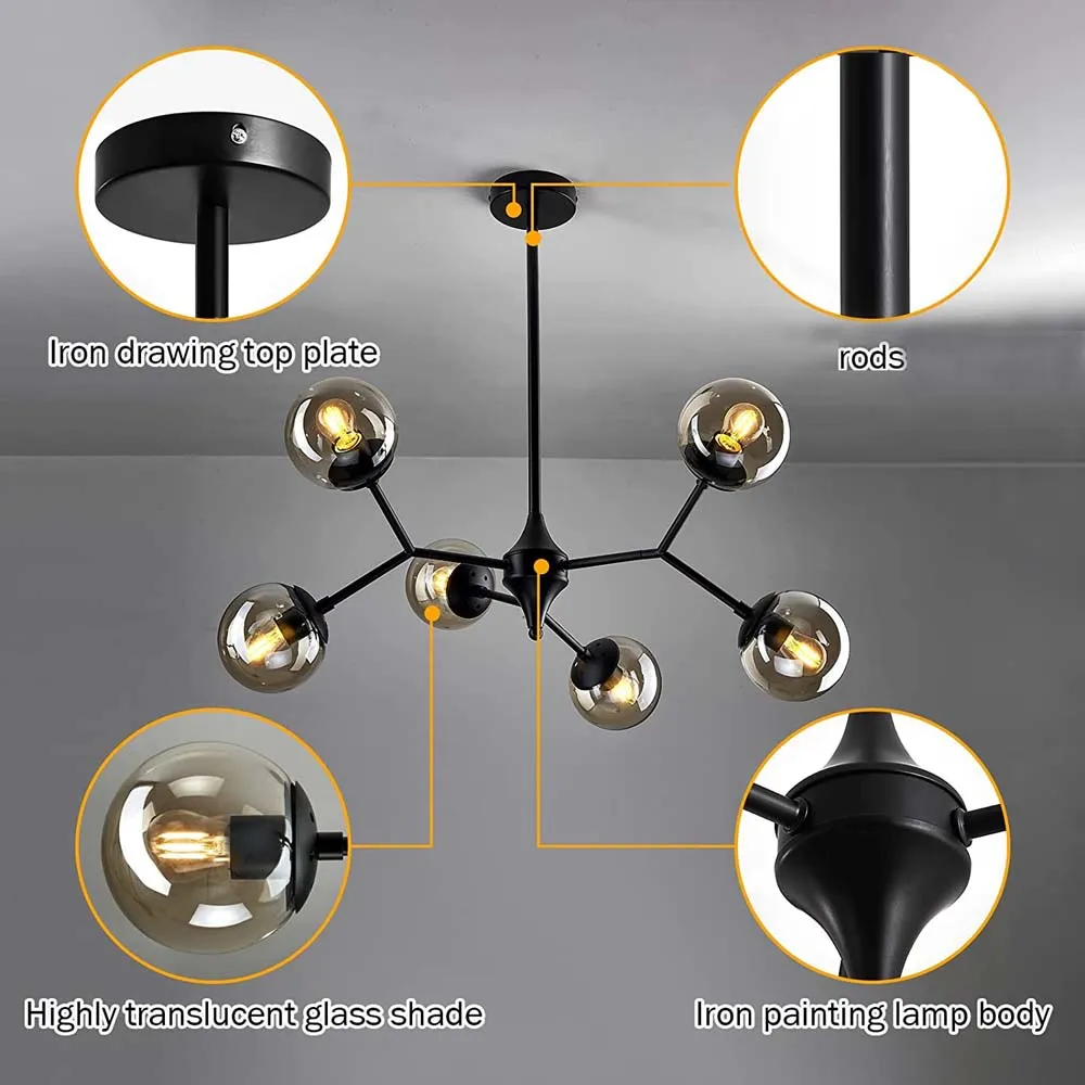 6-Lights Glass Globe Chandelier.