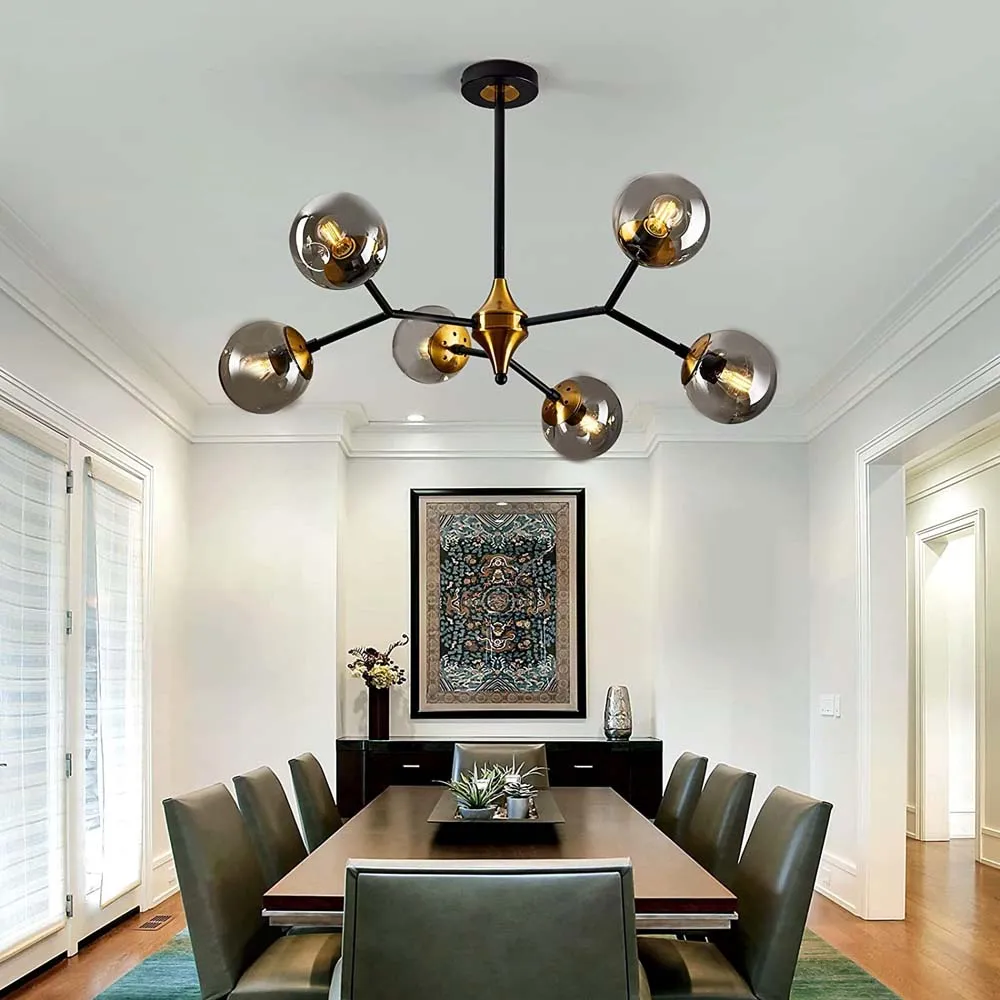 6-Lights Glass Globe Chandelier.