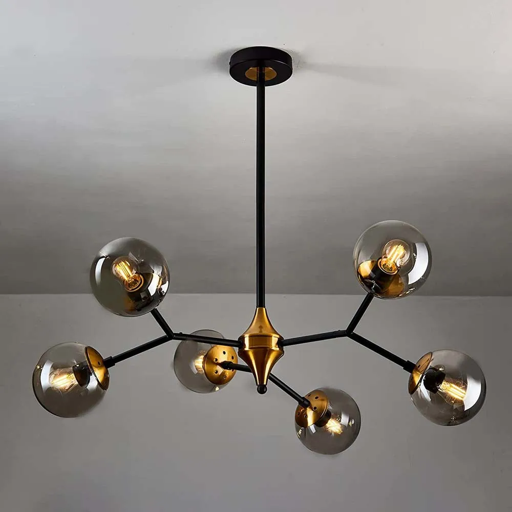 6-Lights Glass Globe Chandelier.