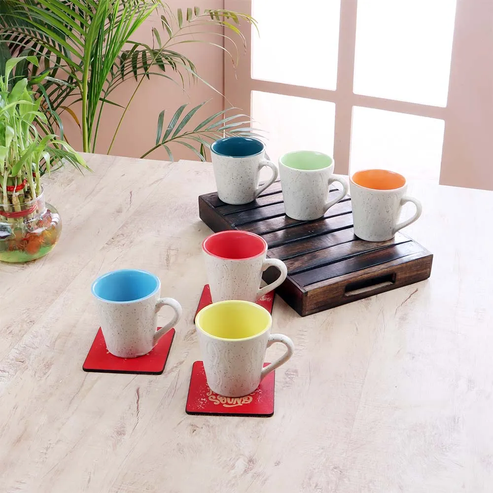 6 Pieces Superior-quality Multicoloured Textured Ceramic Glossy Cup Set Without Tray