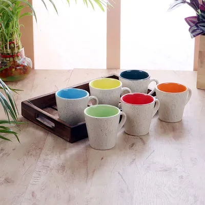 6 Pieces Superior-quality Multicoloured Textured Ceramic Glossy Cup Set