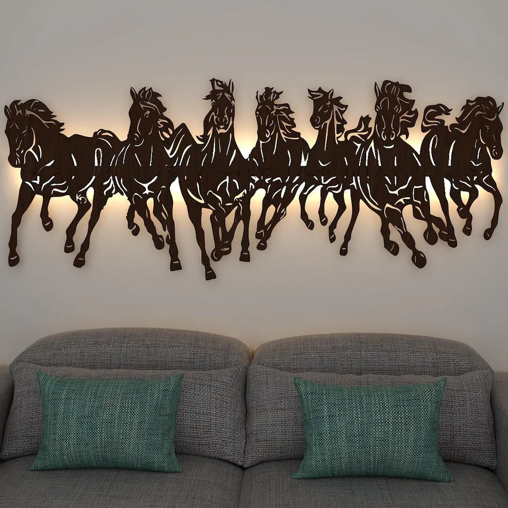 7 Horses Backlit Wooden Acrylic Wall Décor