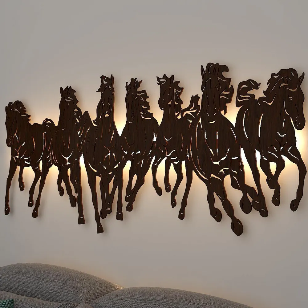 7 Horses Backlit Wooden Acrylic Wall Décor