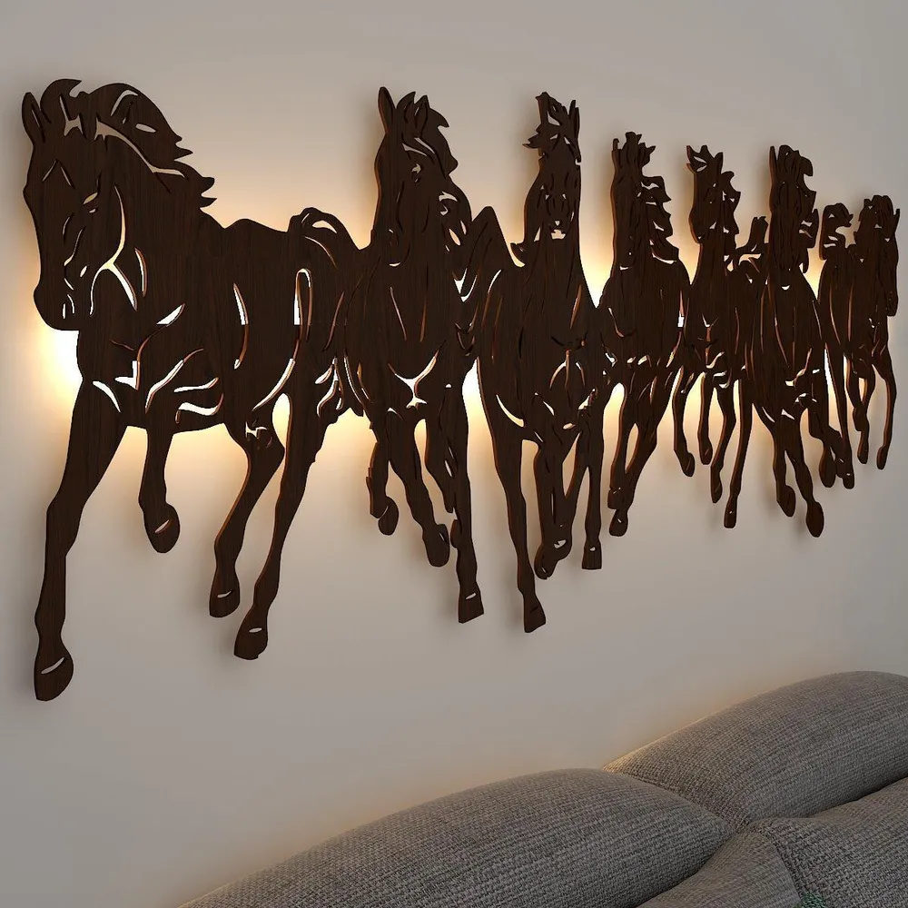 7 Horses Backlit Wooden Acrylic Wall Décor