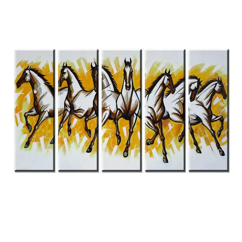 7 White Horses Wall Painting On Canvas in Multiple Frames Set