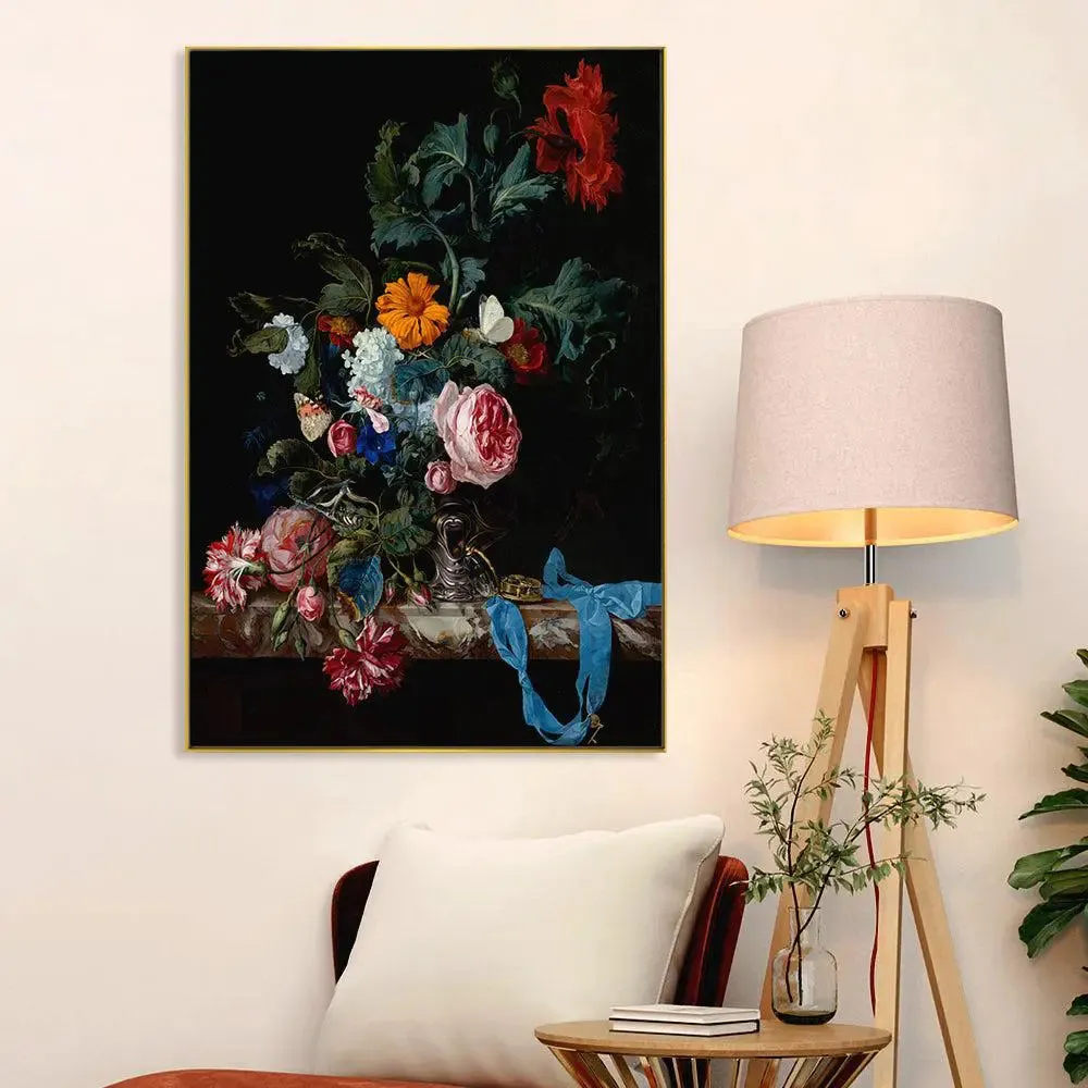 A Beautiful Still Life Art Canvas Painting of Flowers &amp; Fruits With Frame