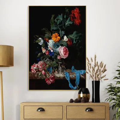 A Beautiful Still Life Art Canvas Painting of Flowers &amp; Fruits