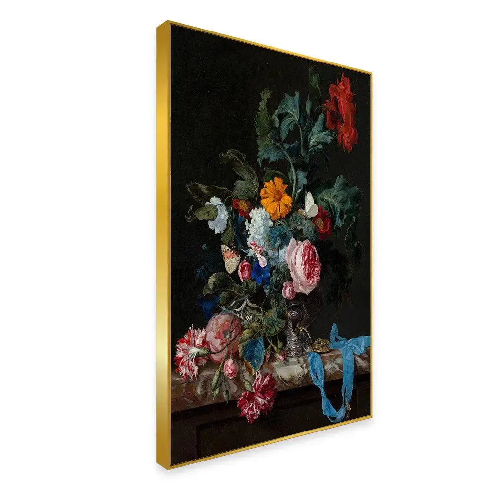 A Beautiful Still Life Art Canvas Painting of Flowers &amp; Fruits With Frame