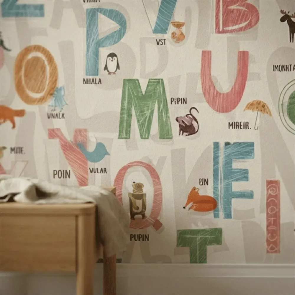 Kids Alphabet Animal Wallpaper | Dream World Korean Vinyl Wallpaper for Kids Room