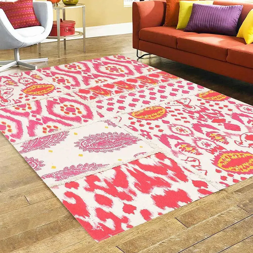 Abstract Art Pink Designer Cotton Printed Area Carpet