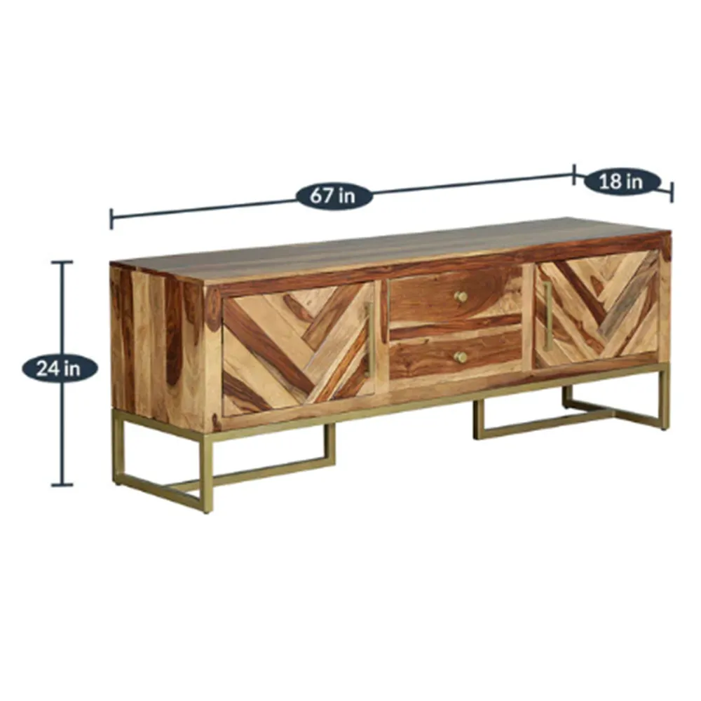 Abstract Aztec Pattern Sheesham Wood T.V Cabinet