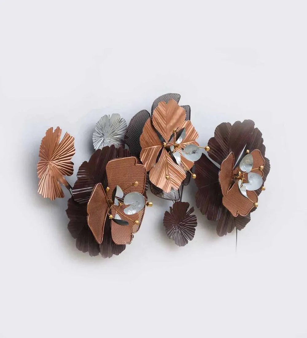 Abstract Black & Golden Floral Pattern Backlit Metal Wall Art