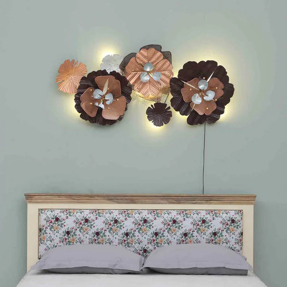 Abstract Black & Golden Floral Pattern Backlit Metal Wall Art