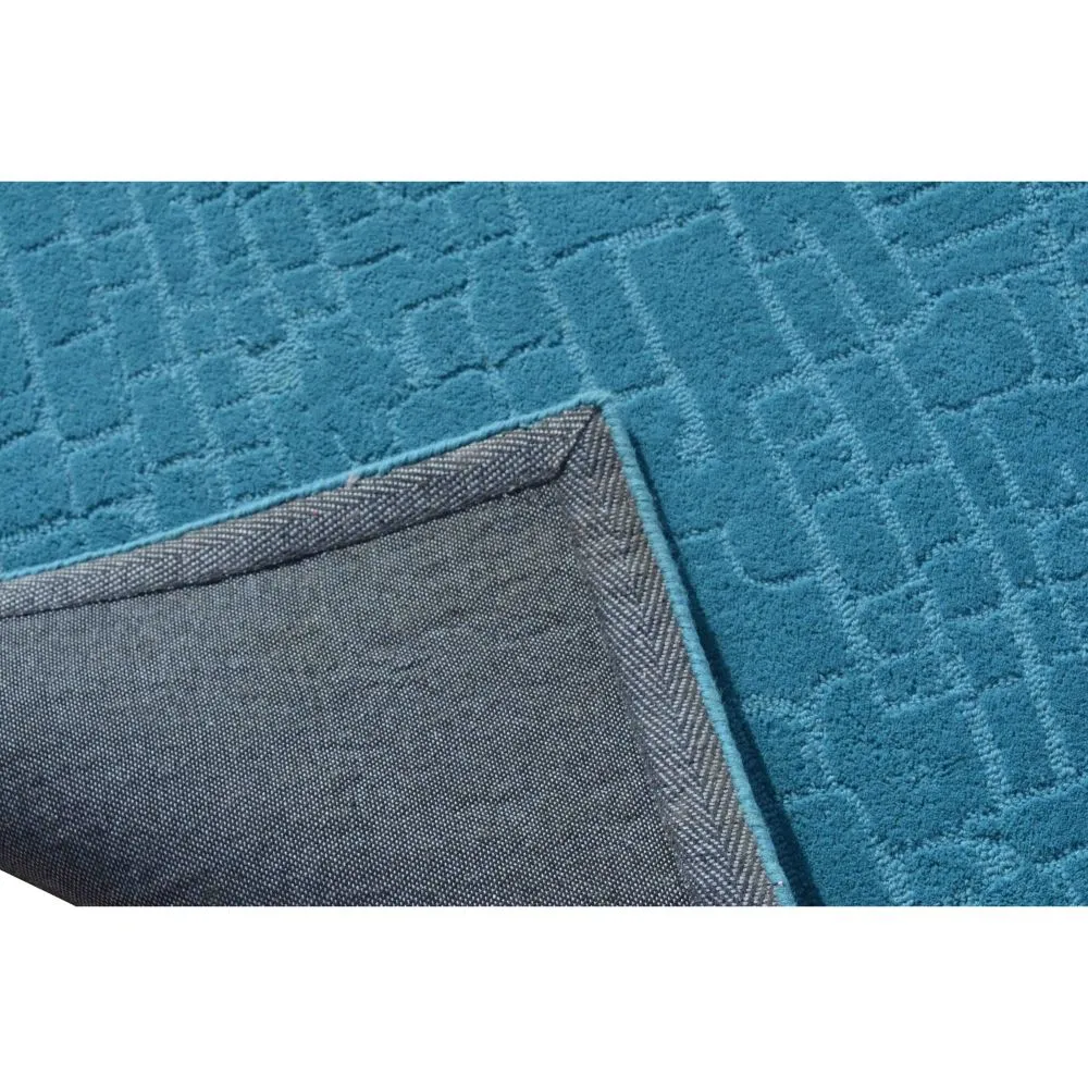 Abstract Brick Style Blue Tufted Area Carpet 2X5ft