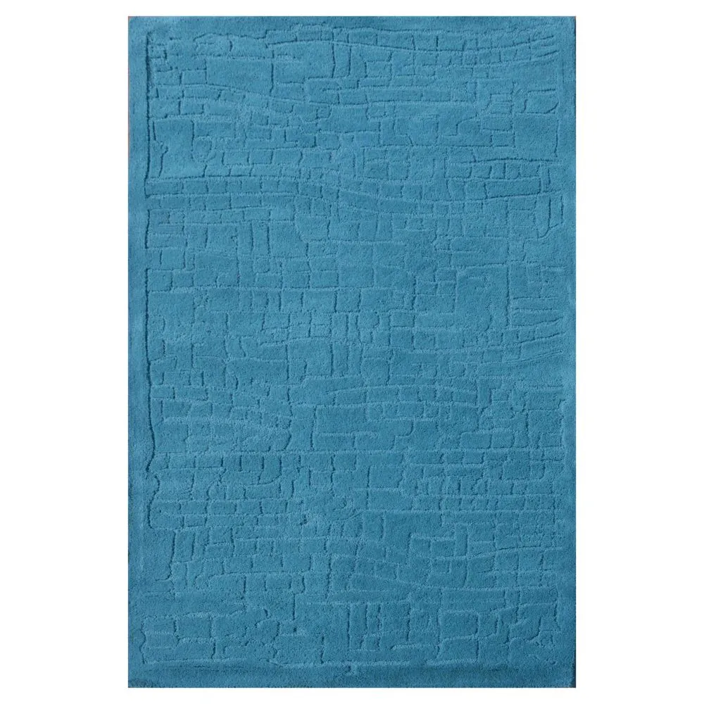 Abstract Brick Style Blue Tufted Area Carpet 2X5ft