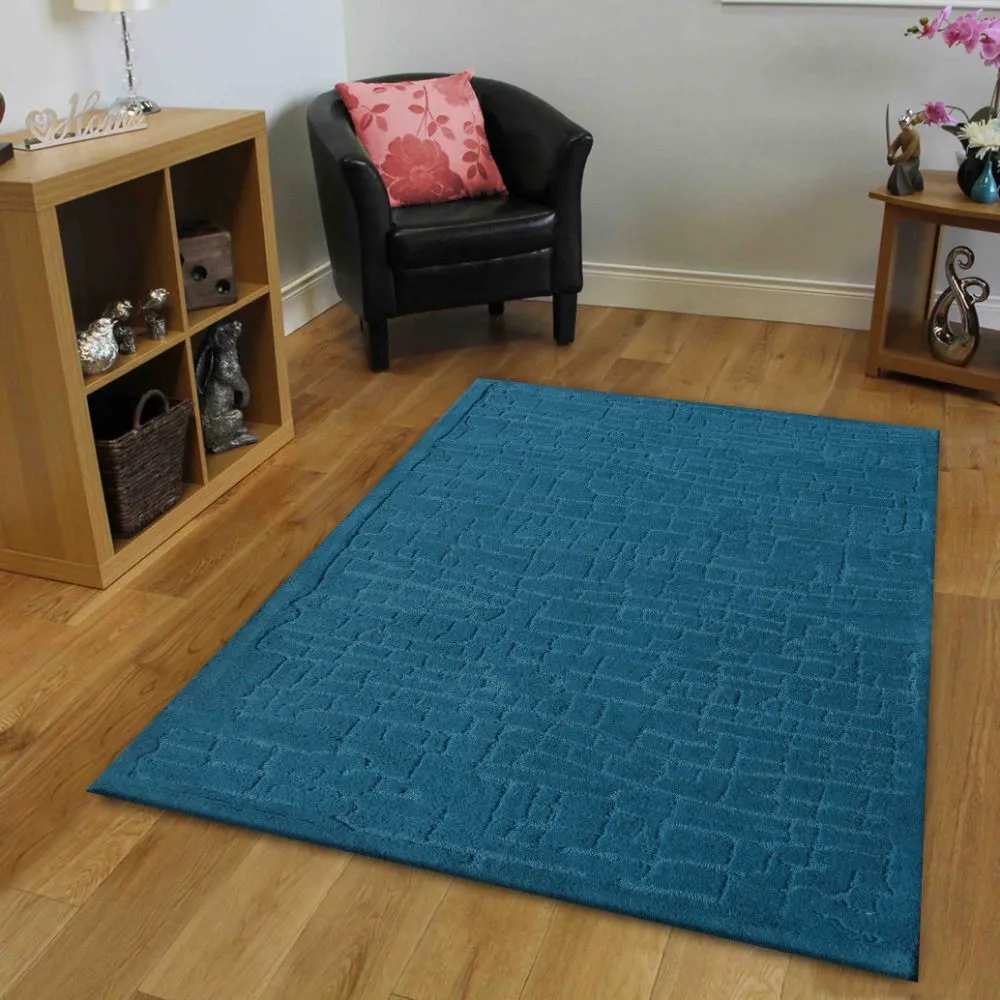 Abstract Brick Style Blue Tufted Area Carpet 2X5ft