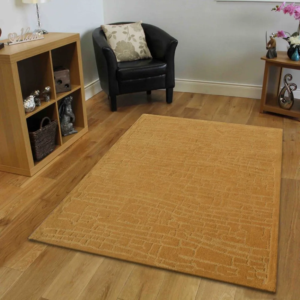 Abstract Brick Style Golden Tufted Area Carpet