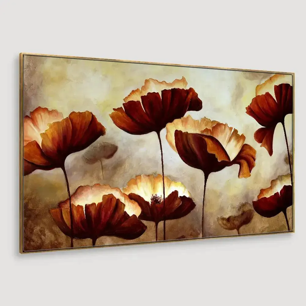 Abstract Brown Flowers Design Canvas Printed Painting With Frame