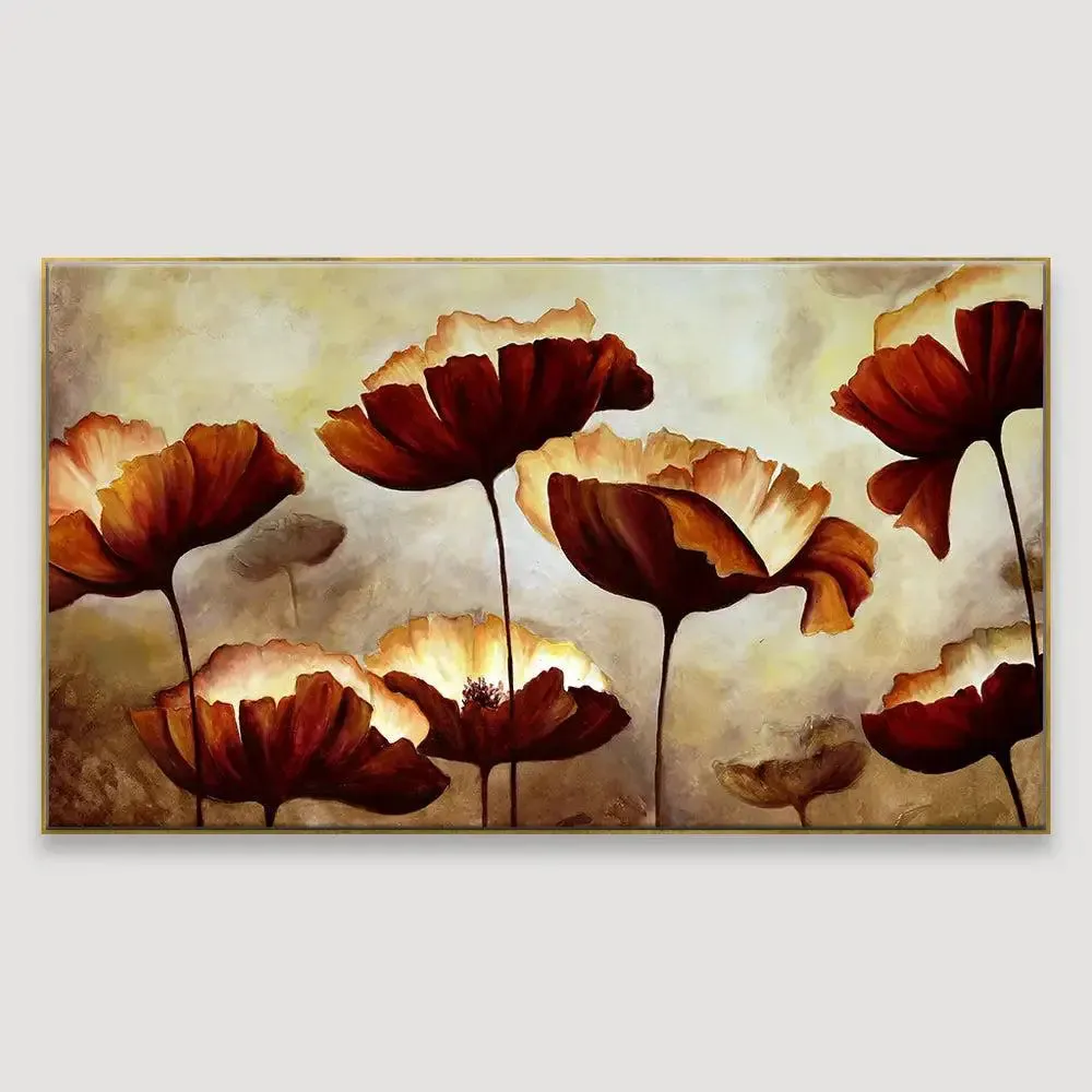 Abstract Brown Flowers Design Canvas Printed Painting With Frame