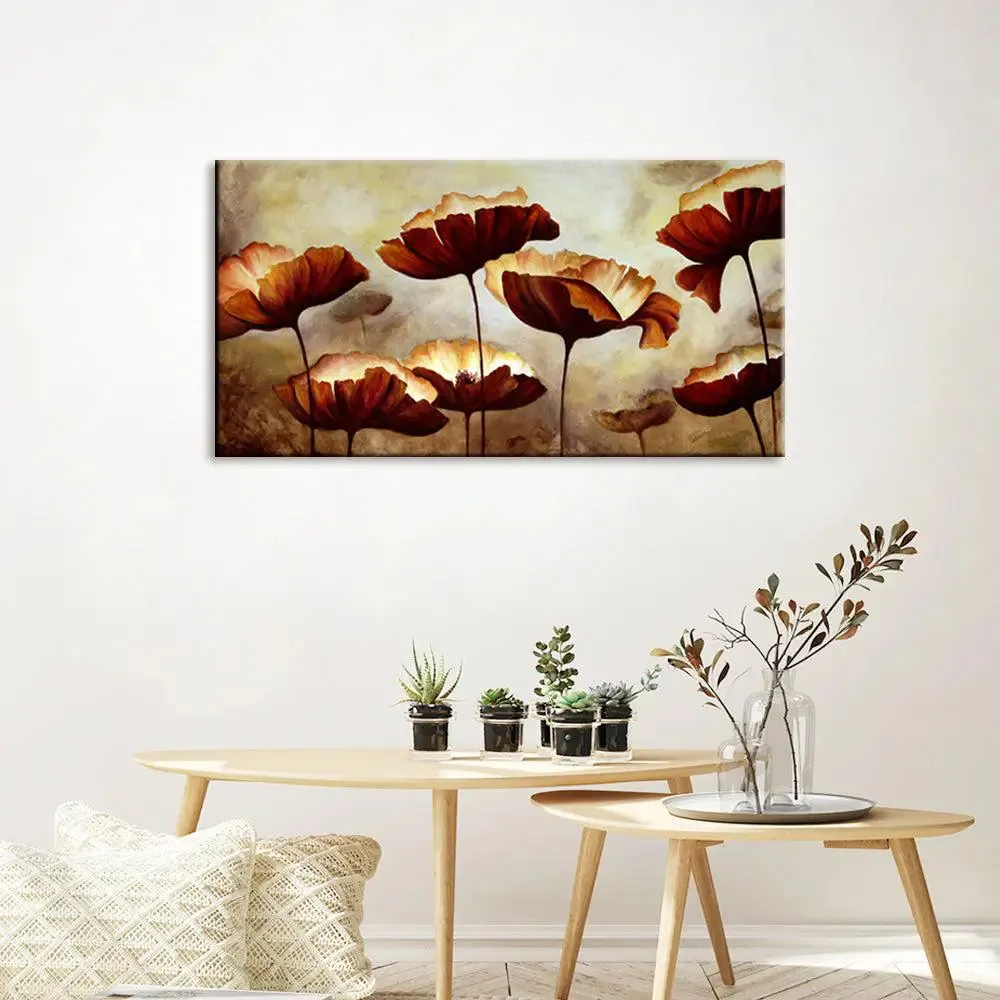 Abstract Brown Flowers Design Canvas Printed Painting With Frame