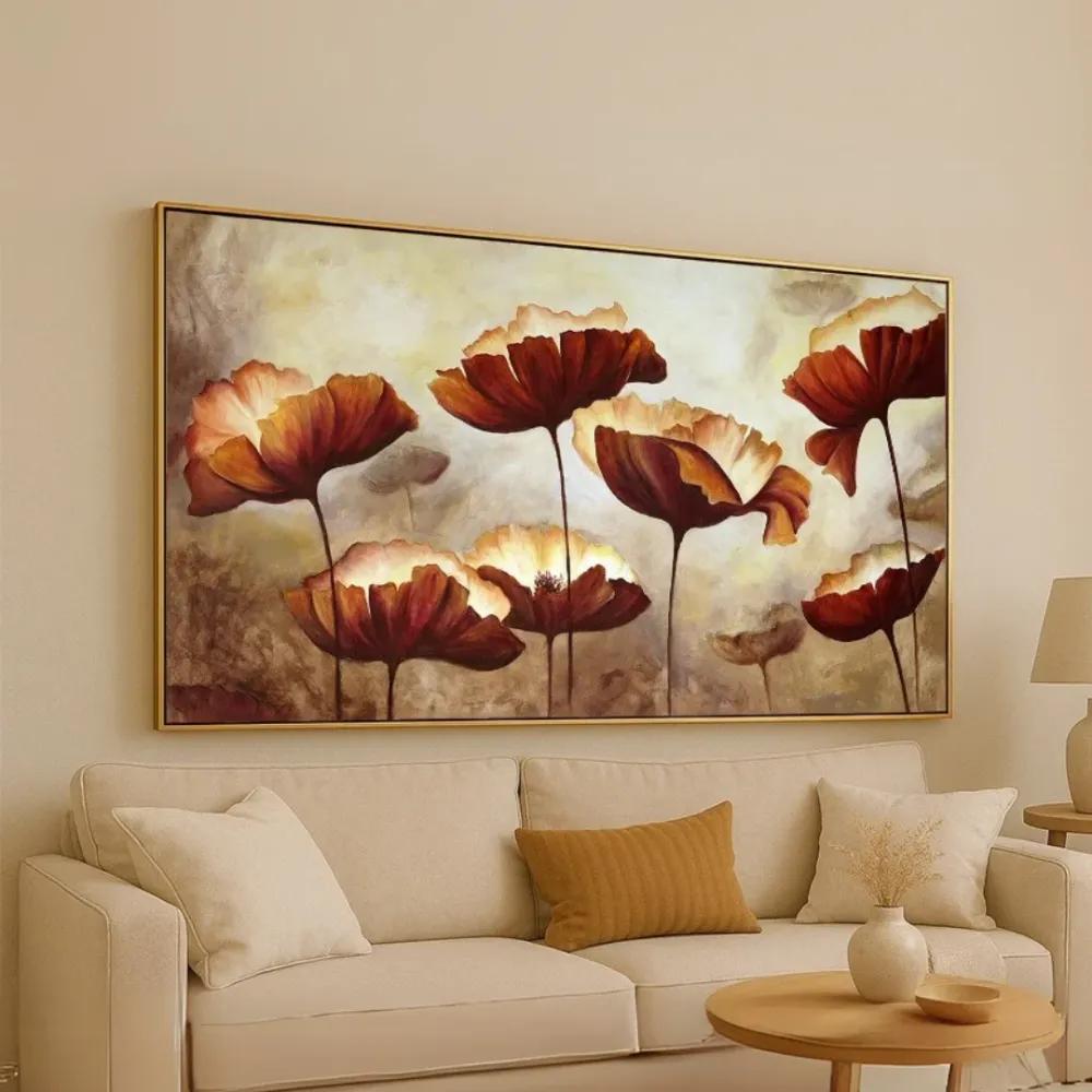 Abstract Brown Flowers Design Canvas Printed Painting With Frame