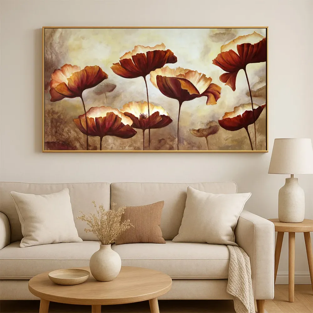 Abstract Brown Flowers Design Canvas Printed Painting With Frame