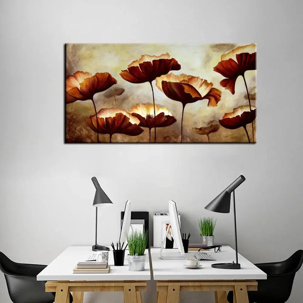 Abstract Brown Flowers Design Canvas Printed Painting With Frame