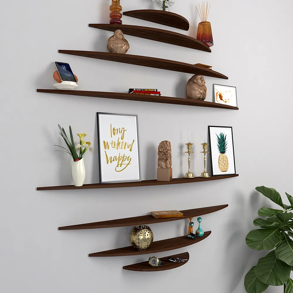Abstract Circle 8 Shelved Dark Walnut Wall Organizer