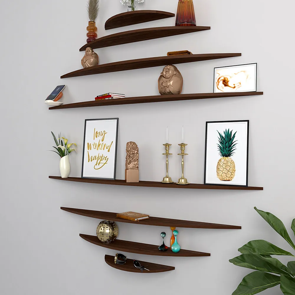 Abstract Circle 8 Shelved Dark Walnut Wall Organizer