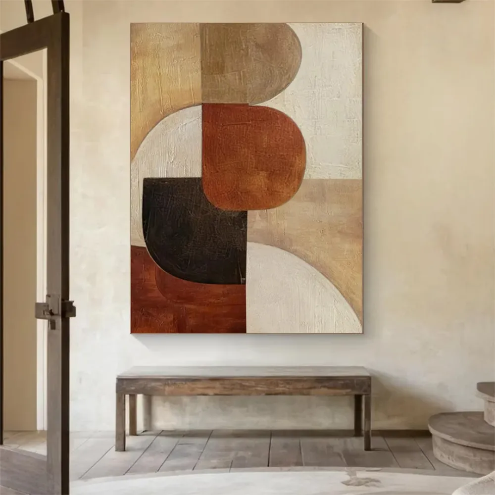 WallMantra Abstract Composition in Earth Tones Handmade Painting With Frame