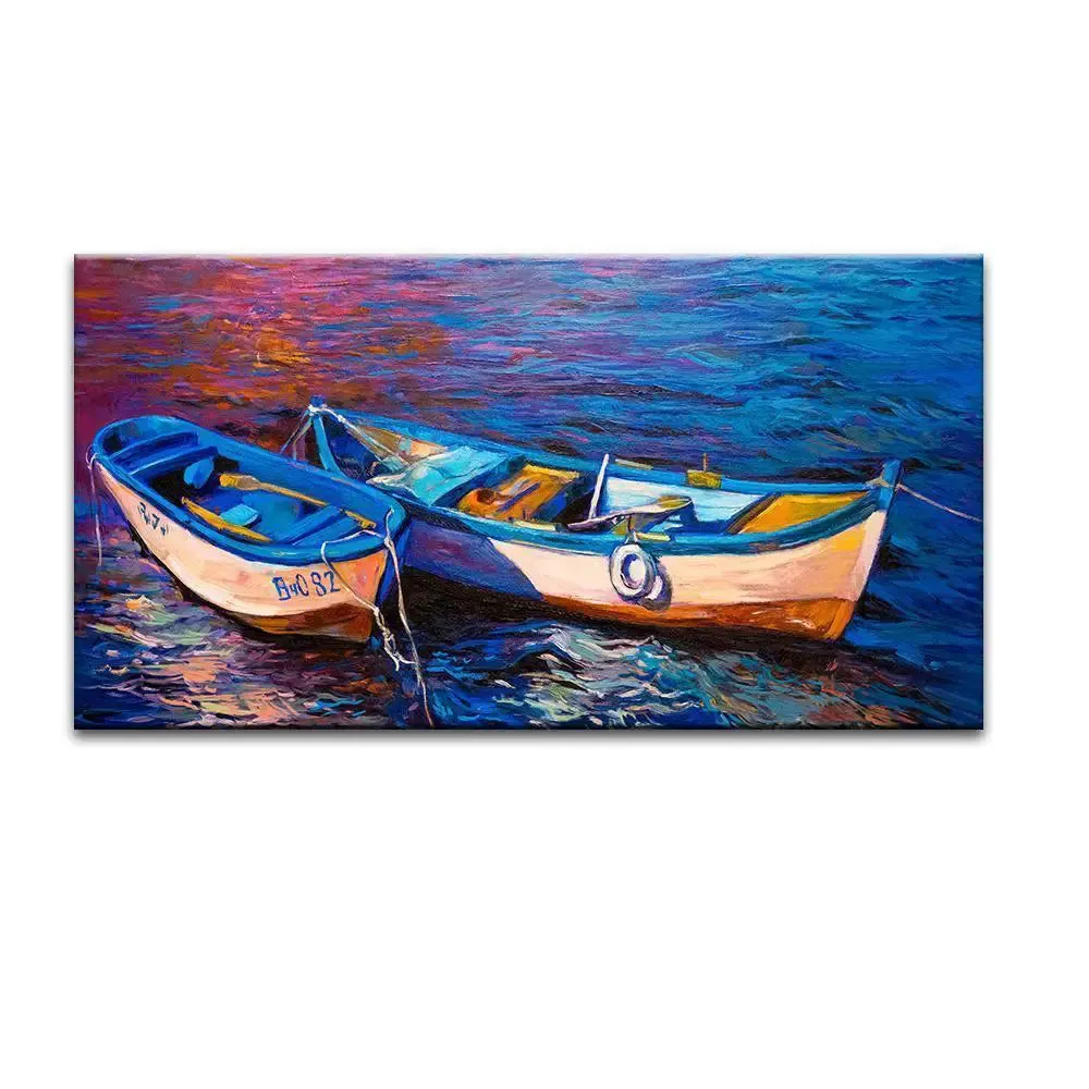 Abstract Design Boat in River Canvas Printed Painting With Frame