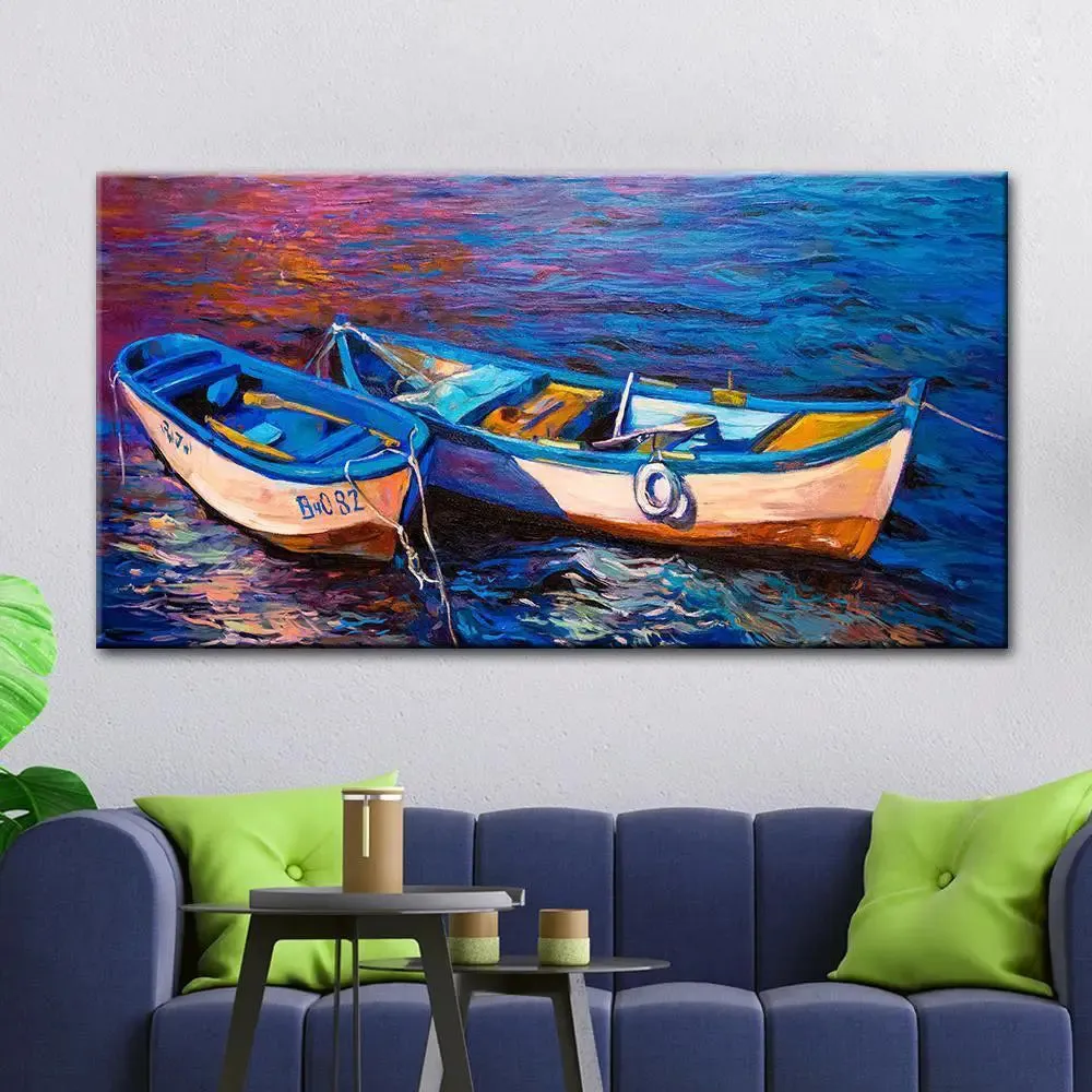 Abstract Design Boat in River Canvas Printed Painting With Frame
