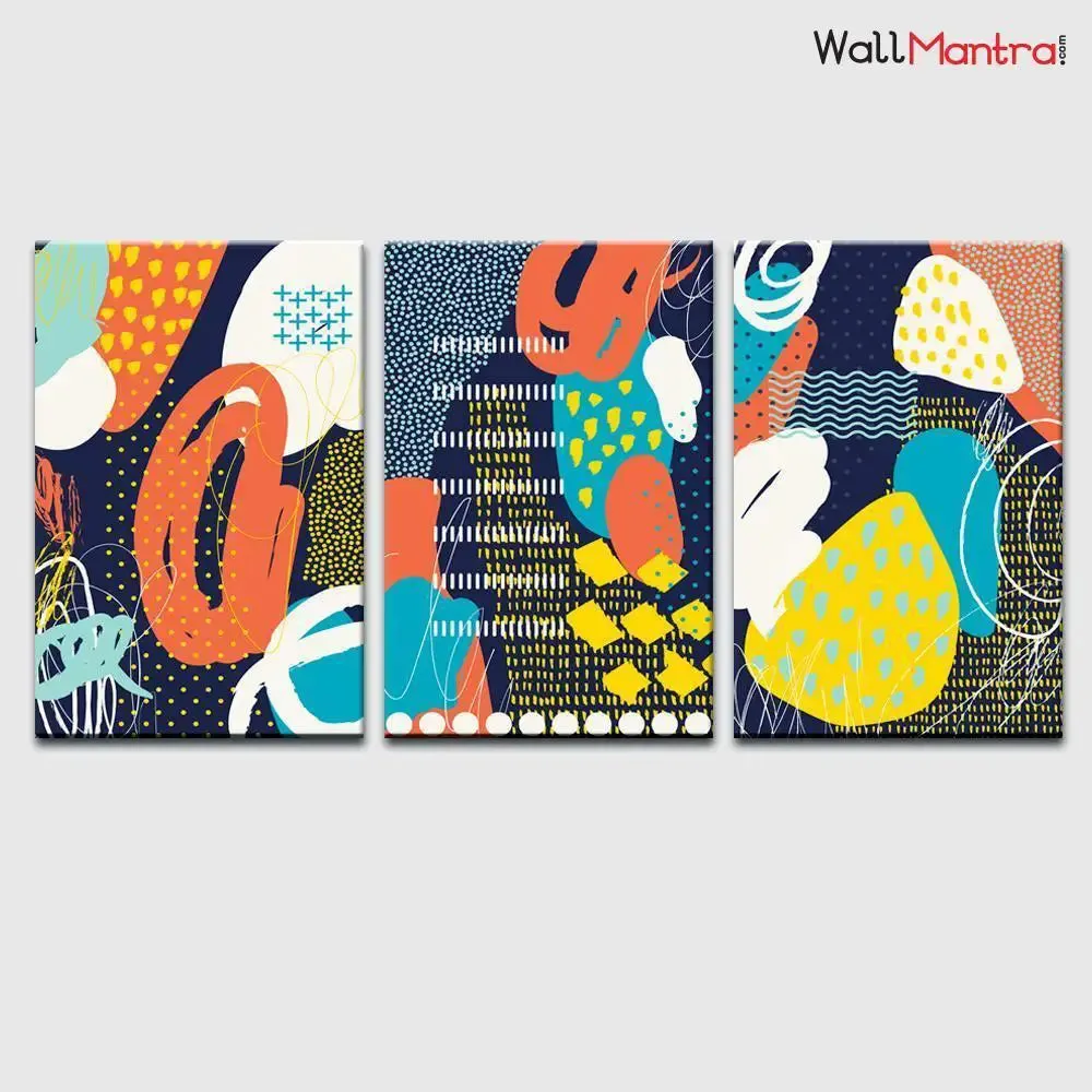 Abstract Design Canvas Printed Stretched on Wooden Frame, Set of 3, Size 24 (H) X 16 (W) inch