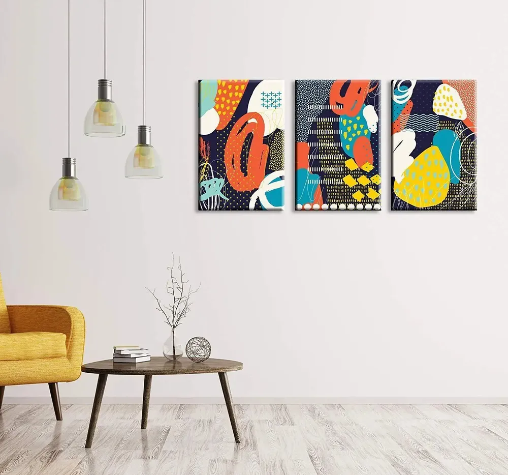 Abstract Design Canvas Printed Stretched on Wooden Frame, Set of 3, Size 24 (H) X 16 (W) inch