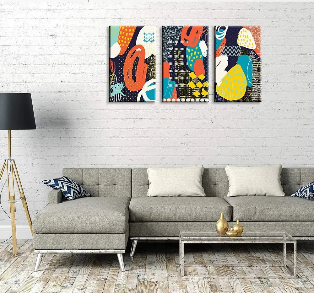 Abstract Design Canvas Printed Stretched on Wooden Frame, Set of 3, Size 24 (H) X 16 (W) inch