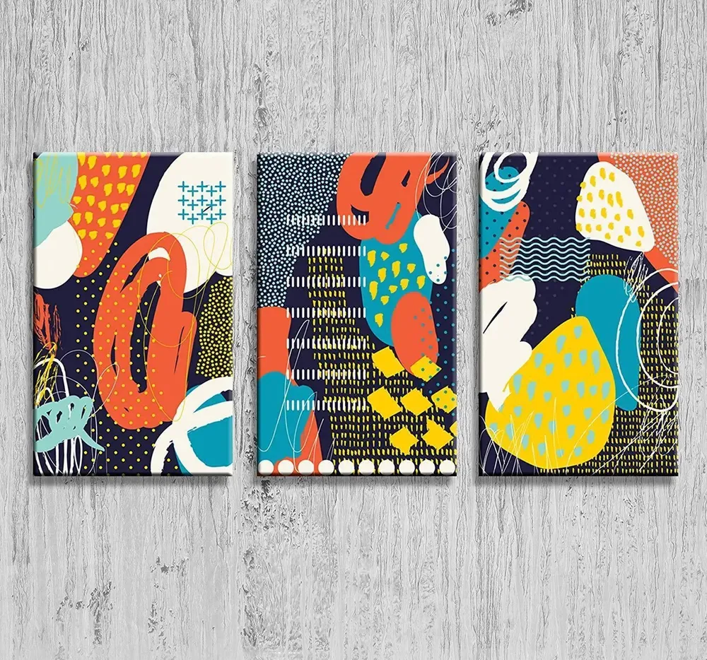 Abstract Design Canvas Printed Stretched on Wooden Frame, Set of 3, Size 24 (H) X 16 (W) inch