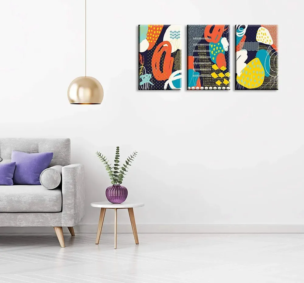 Abstract Design Canvas Printed Stretched on Wooden Frame, Set of 3, Size 24 (H) X 16 (W) inch