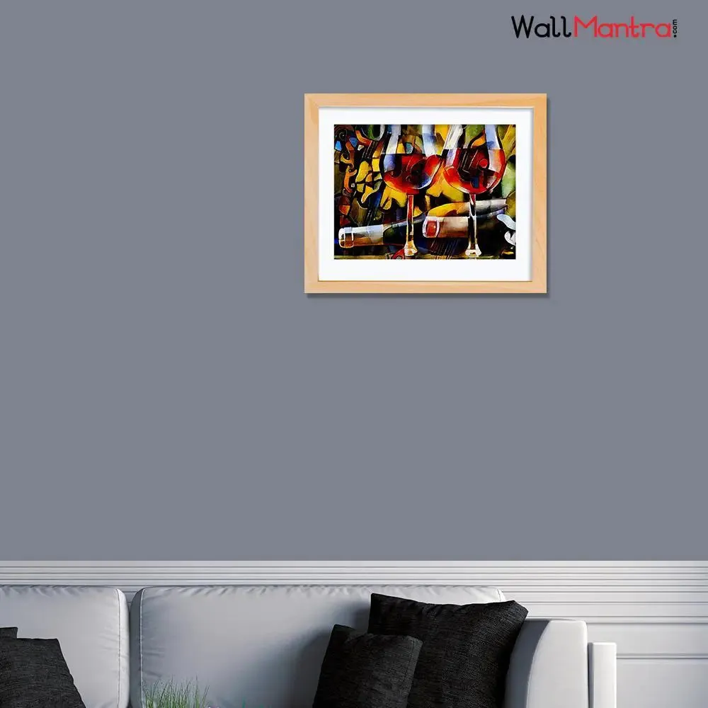 Abstract Design Wine Glasses Wall Painting &amp; Art With Wooden Framed