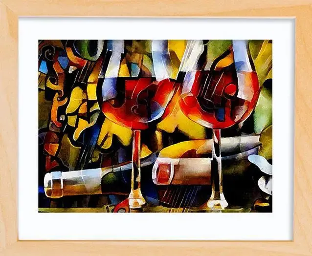 Abstract Design Wine Glasses Wall Painting &amp; Art With Wooden Framed