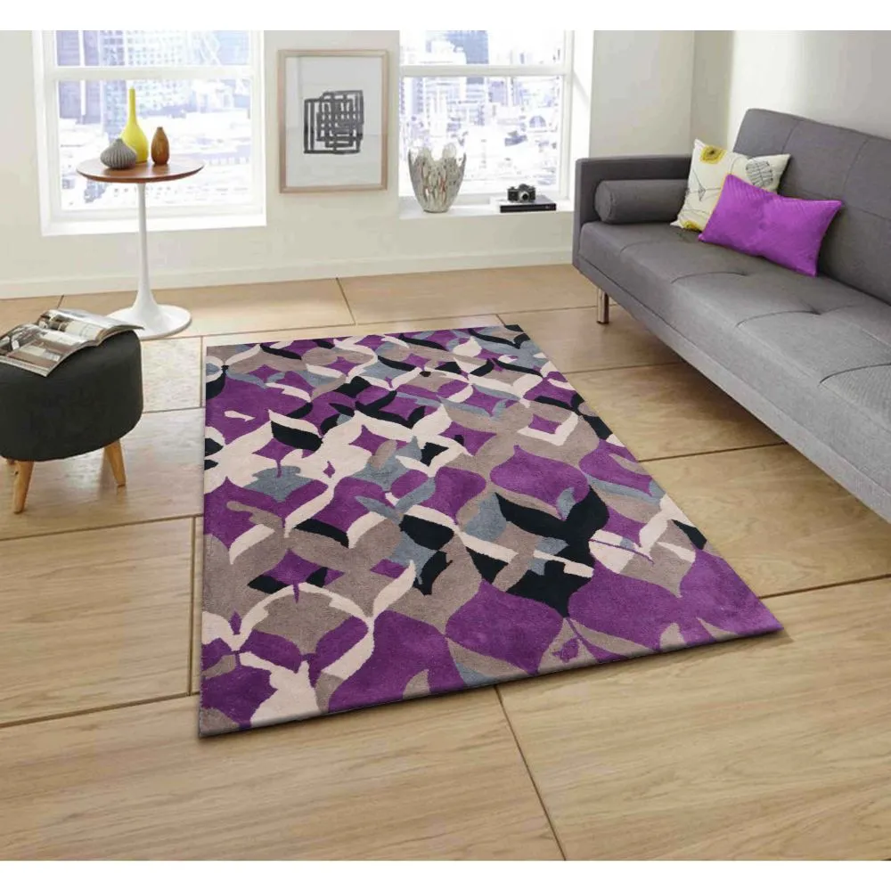 Abstract Designer Beige & Purple Area Carpet 2*5ft