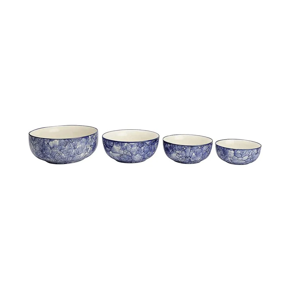 Abstract Designer Blue Ceramic Bowls Set Of 4
