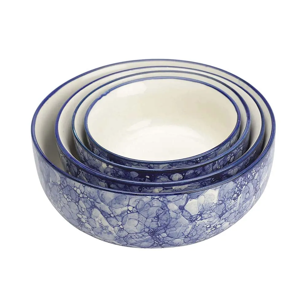 Abstract Designer Blue Ceramic Bowls Set Of 4