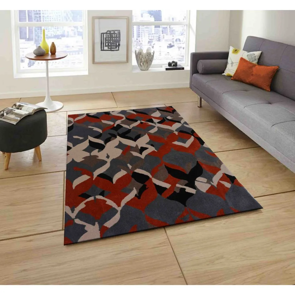 Abstract Designer Gray & Orange Area Carpet 2*5ft