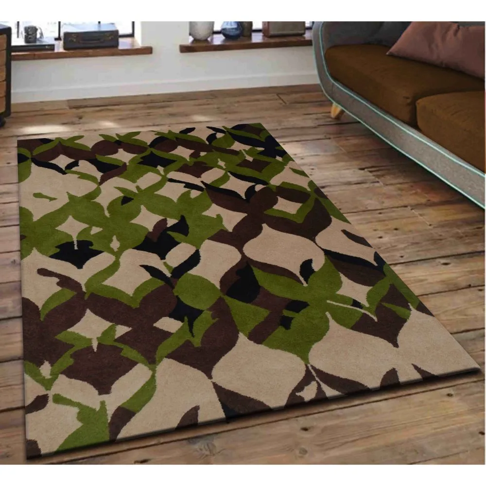Abstract Designer Green & Brown Area Carpet 2*5ft