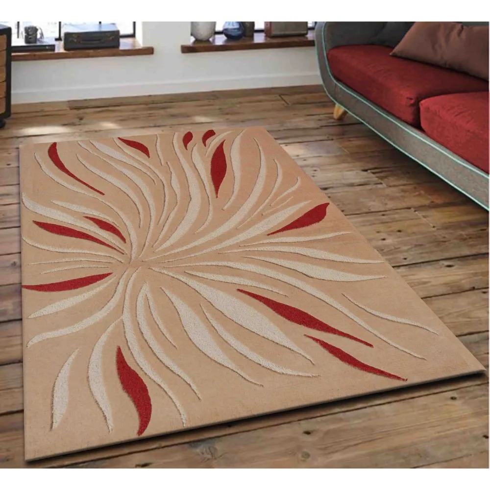 Abstract Fire Flames Designed Red & Beige Tufted Area Carpet 3X5ft