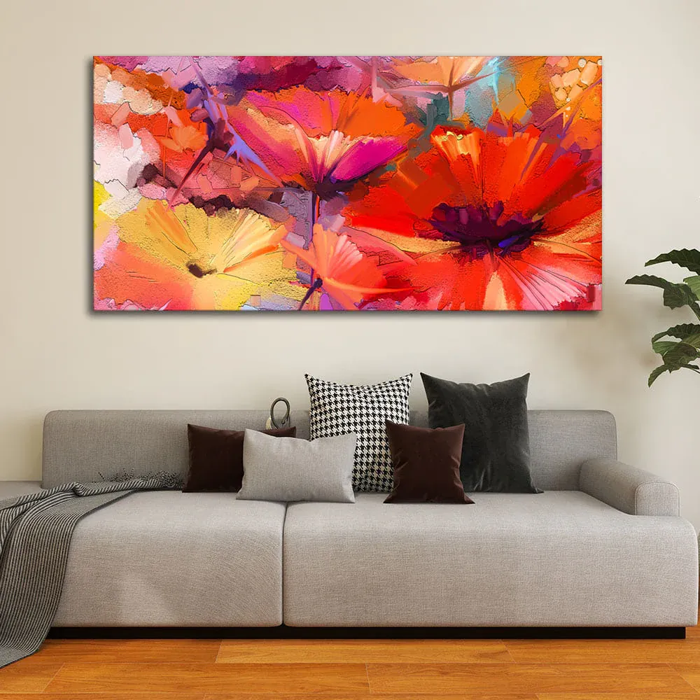 Abstract Floral Burst Canvas Wall Painting With Frame