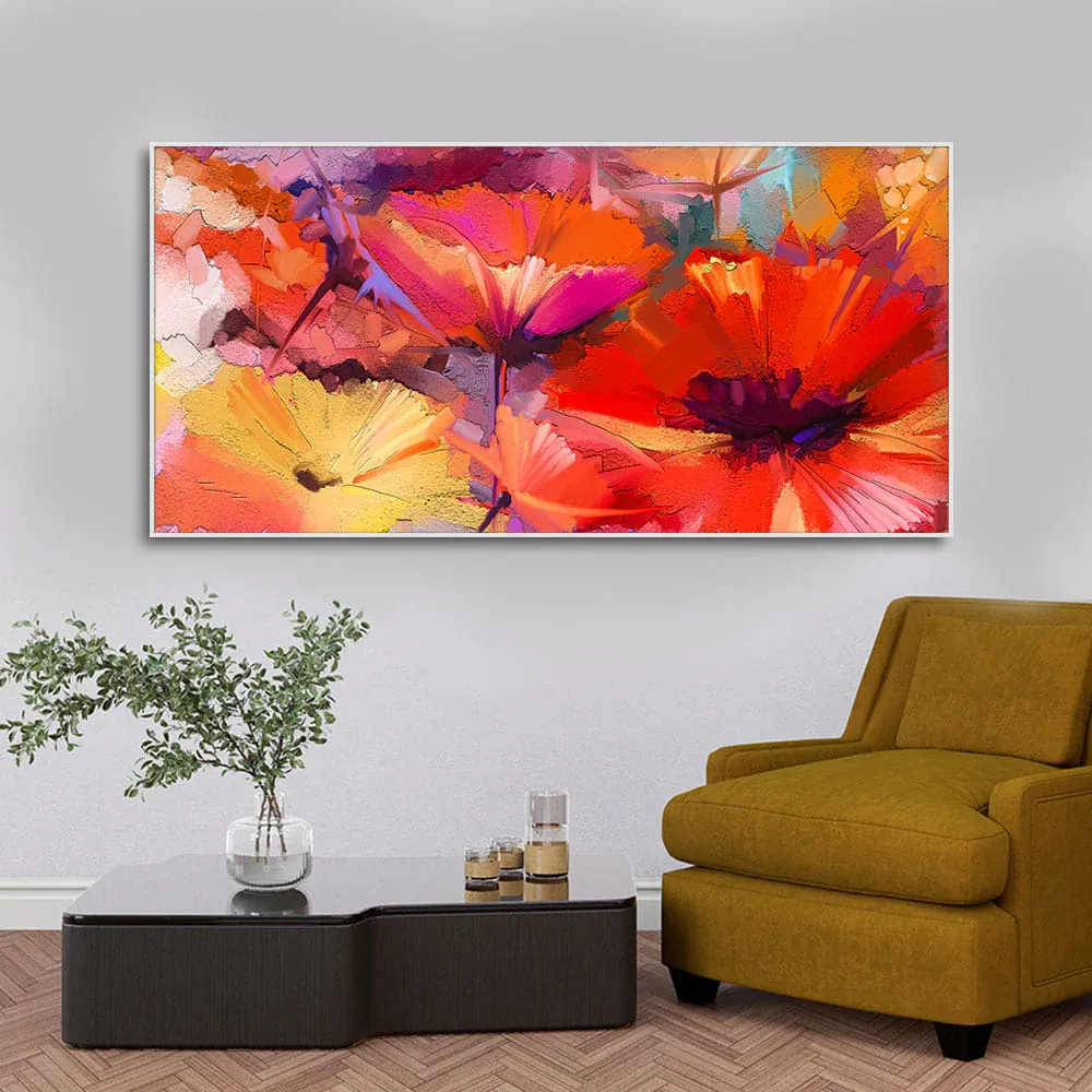 Abstract Floral Burst Canvas Wall Painting With Frame