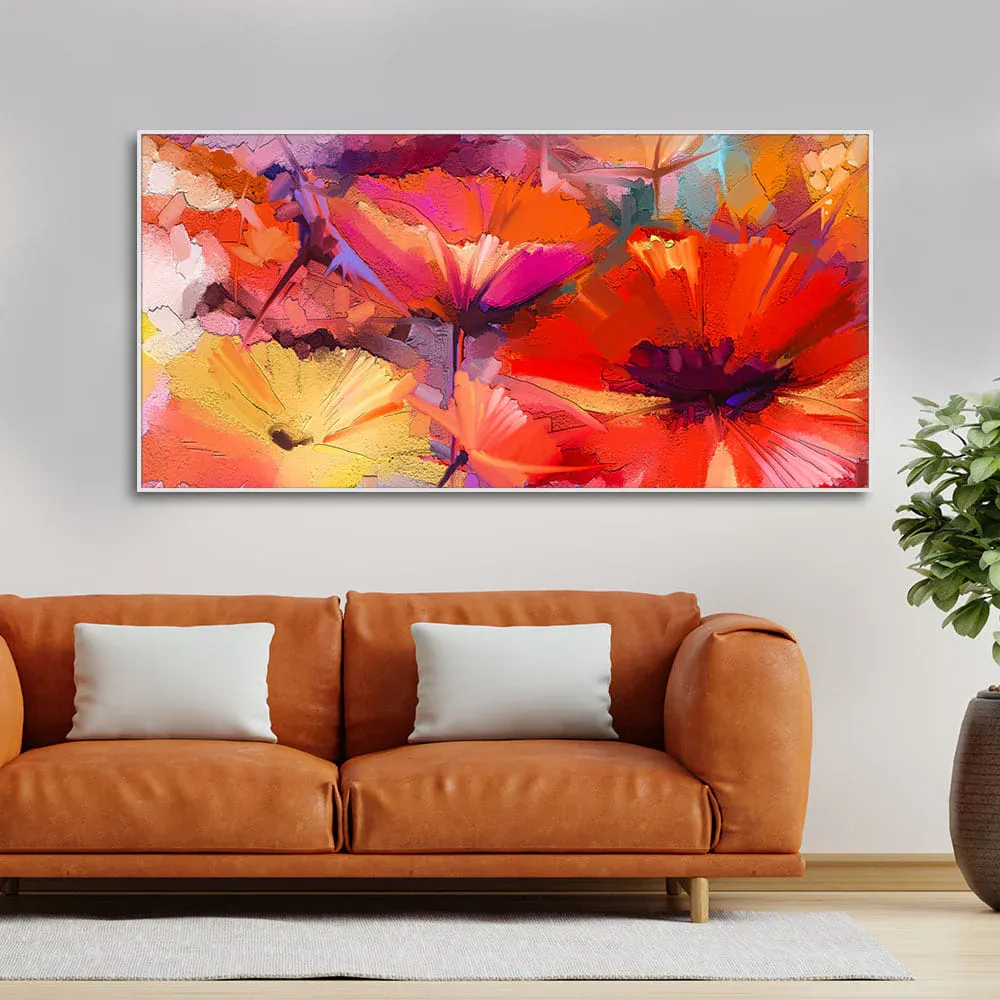 Abstract Floral Burst Canvas Wall Painting With Frame