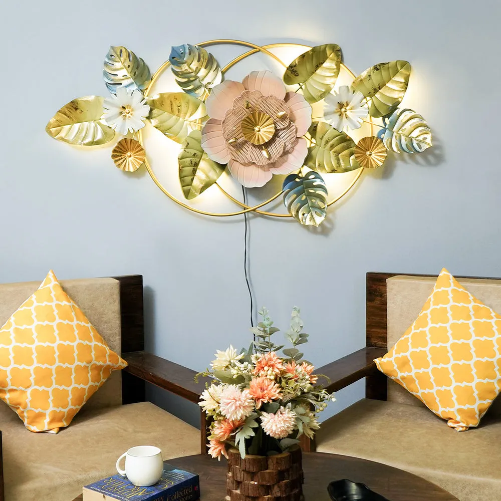 Abstract Floral Rings Metal Wall Art With LED